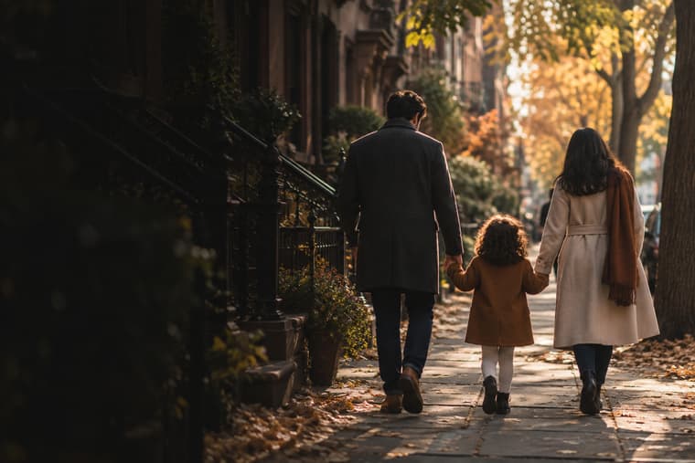Family walking on a Brooklyn street